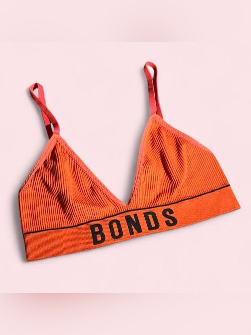 Bonds Orange Ribbed Triangle Bralette with Black Logo